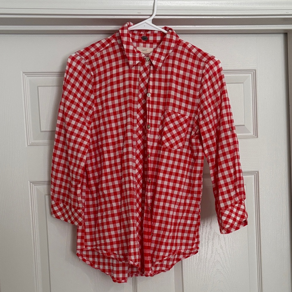 Cupio Red and White Plaid Button Down Shirt